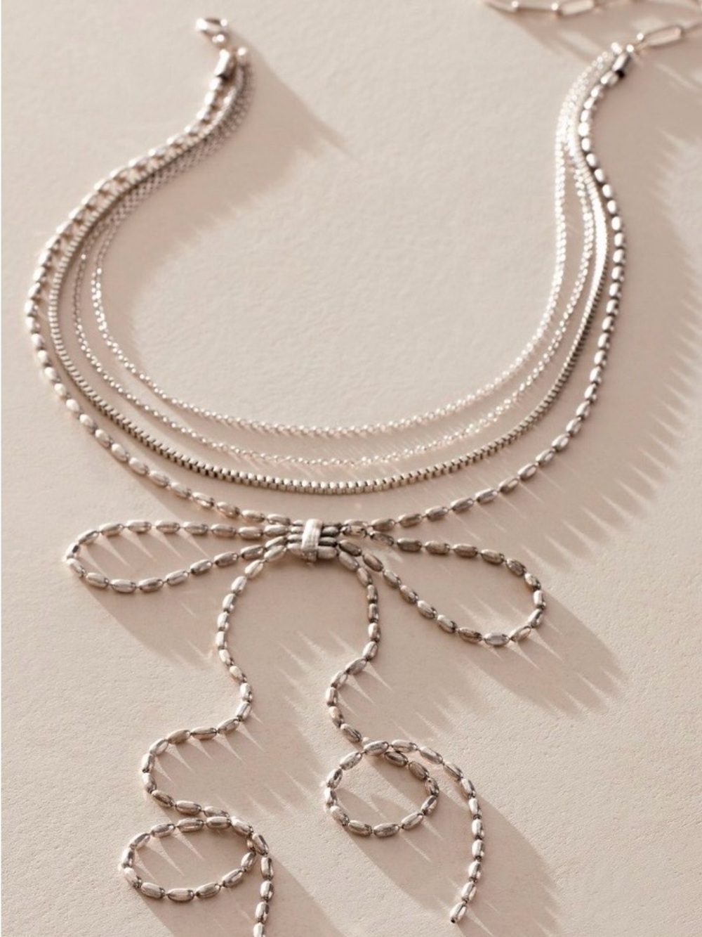 Free People - Silver Multi-Chain Necklace with Bow Accent - Women Jewelry